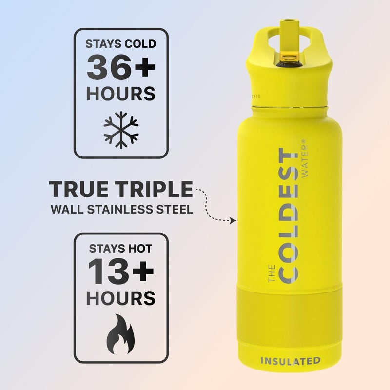 THE COLDEST WATER Coldest Insulated Water Bottle with Straw Lid - Stainless Steel Metal Insulated Bottle for Men & Women (Solar Yellow, 32 oz) - Image 2